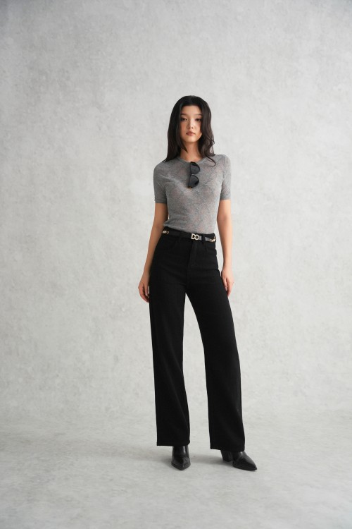 Sixdo Gray Openwork Knit Blouse